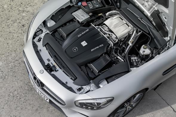 Mercedes-AMG GT (C 190) 2014, exterior: designo iridium silver magno, V8 biturbo engine, 462 to 510 hp, 600 to 650 Nm