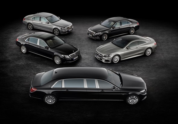Mercedes-Maybach Pullman, Mercedes-Maybach S-Klasse, Mercedes-Benz S-Klasse, S 65 AMG und S-Klasse Coupé