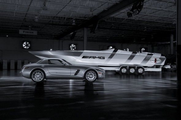 Mercedes-Benz SLS AMG and Cigarette Racing Boat