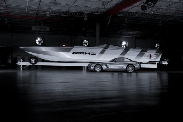 Mercedes-Benz SLS AMG and Cigarette Racing Boat
