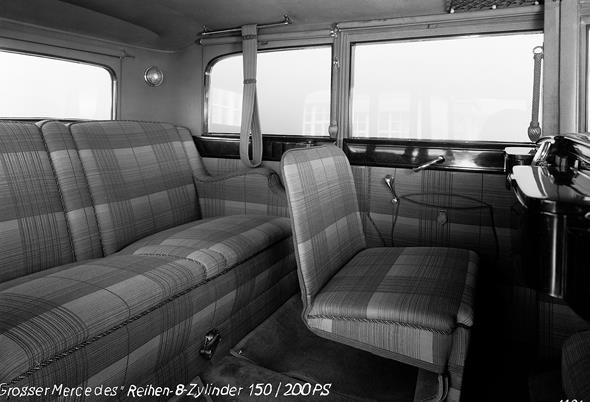Mercedes-Benz Typ „Großer Mercedes” (Baureihe W 07, 1930 bis 1938): Innenraum einer Pullman-Limousine aus dem Jahr 1931.
