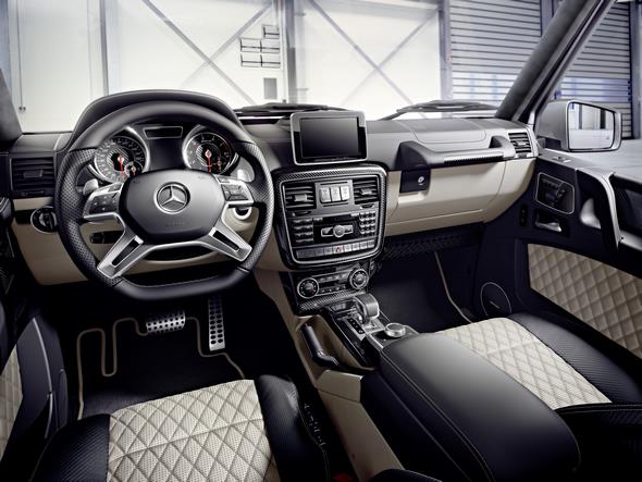 Mercedes-Benz G-Class (BR 463) 2015; AMG G 63 "Edition 463" Interieur: designo Nappaleder schwarz/porzellan, Zierteile AMG Carbon interior: designo nappa leather black/porcelain, AMG carbon trim parts