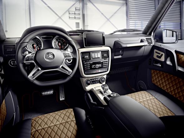 Mercedes-Benz G-Class (BR 463) 2015; AMG G 65; Interieur: designo Nappa Leder schwarz/sand, Zierteile designo Zierelemente Klavierlack champagnerweiß interior: designo nappa leather black/sand, designo piano lacquer trim in champagne white